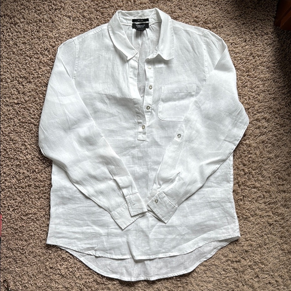 Jones New York White Button Down 100% Linen Shirt